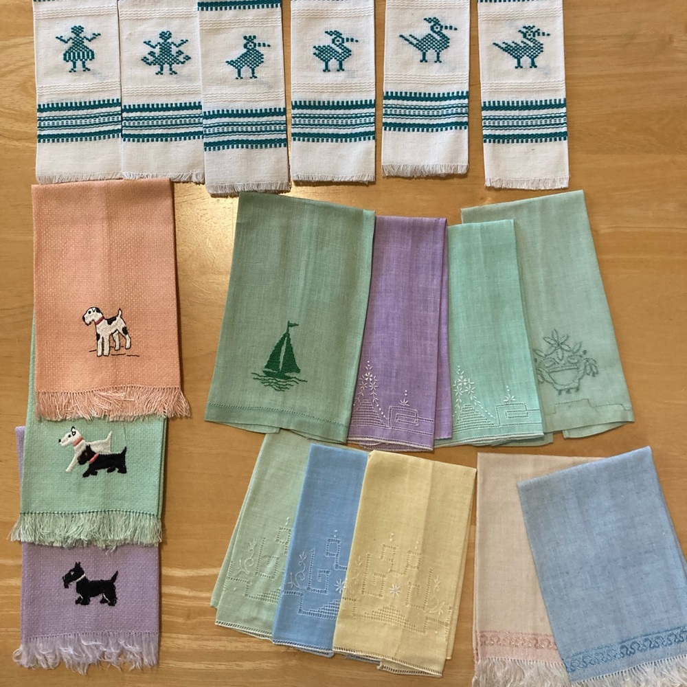 Vintage tea towels- large lot